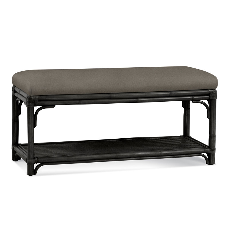 Summer Retreat Wicker Shelf Storage Bench, Antique Black, Gray Sugar Performance; 0863-84