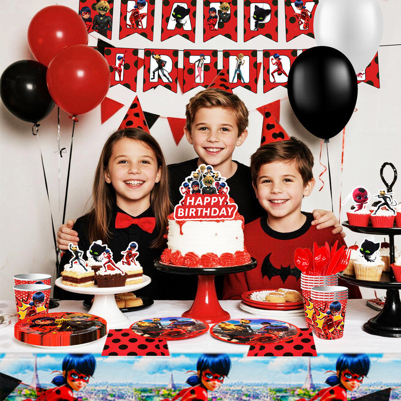 Miraculous Ladybug Birthday Party Supplies,Miraculous Ladybug Birthday Decorations & Party Tableware Set