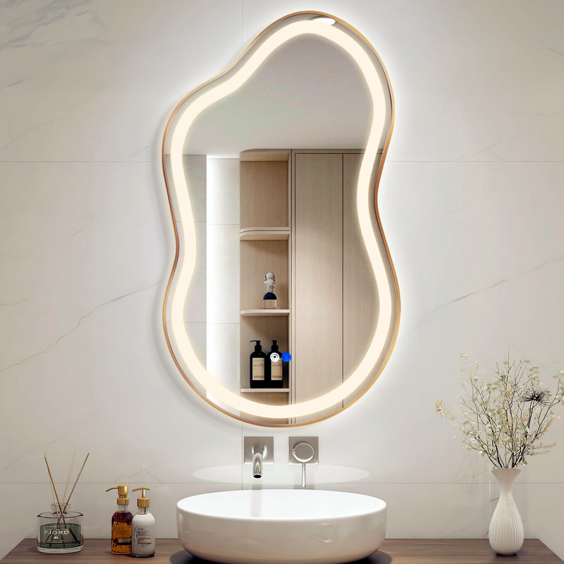 Miroir de salle de bain à DEL avec 3 couleurs de température et lumière à intensité variable, Doré, 36 po x 24 po