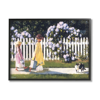 " Girls Gardening Neighbourhood Sidewalk Picket Fence " by Heide Presse