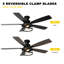 52" 5-Blade Black Flush Mount Ceiling Fan with Lights and Remote Control, 6-Speed Low Profile Farmhouse Ceiling Fan for Bedroom, Living Room