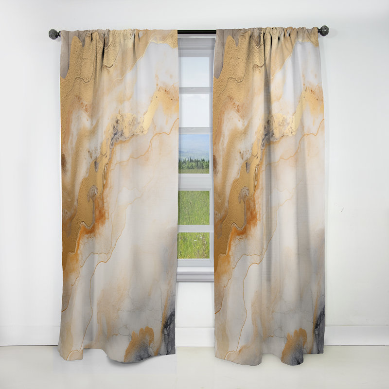 Abstract Beige And Gold Geyser Paint III - Abstract Shapes Blackout Abstract Curtain - 1 Panel, 52" W x 84" L