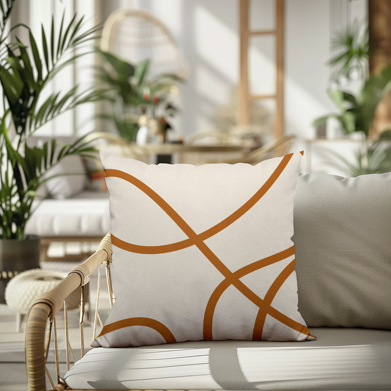 Oreiller carré réversible intérieur / extérieur Vie Abstract, H 19 po x l 19 po, Orange brûlé