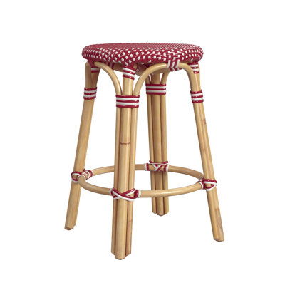Alastair 24" Rattan Counter Stool - Red/White Dot/ Natural Rattan Frame