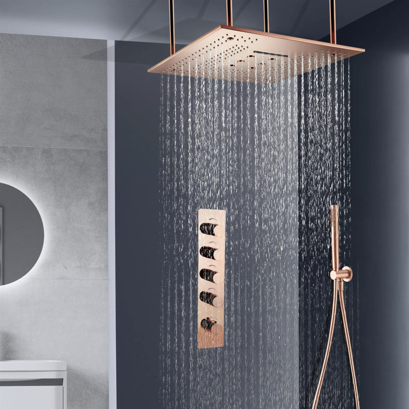 LeeceLED Thermostatic Oil Rubbed Bronze Rainfall Shower System with Handheld and Body Jets