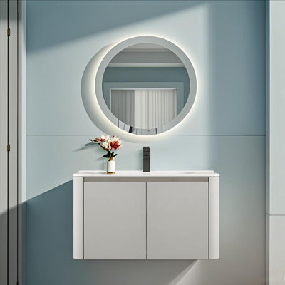  Meuble-lavabo 24 po avec lavabo et robinet, meuble-lavabo flottant crème avec 2 portes