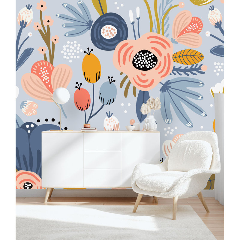Parmelia Floral Wall Mural, 10.41" L x 125" W, Vinyl