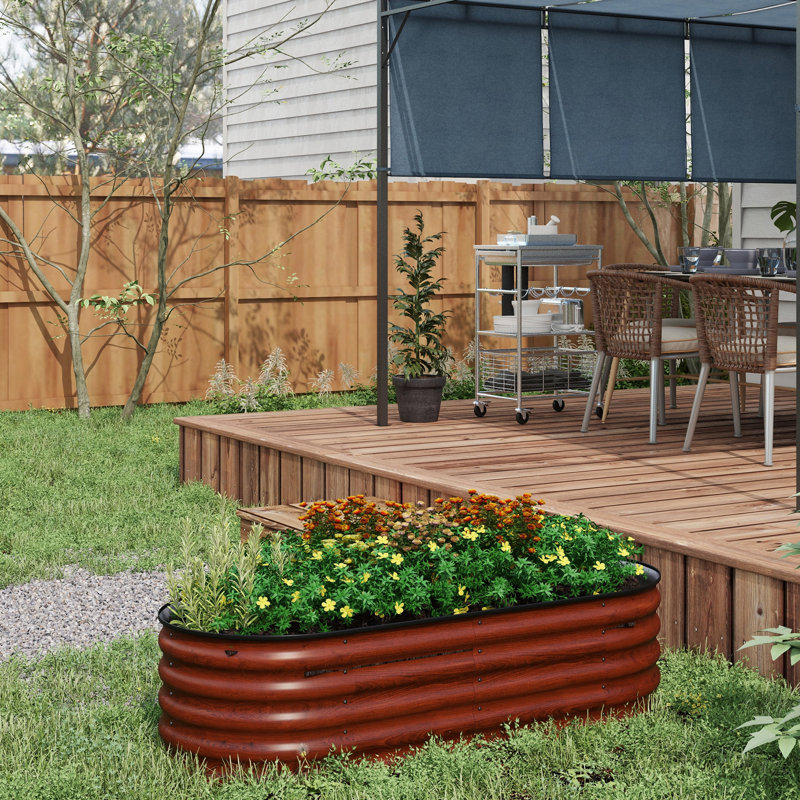 Boîte à fleurs surélevée galvanisée 5 pi x 2 pi 1,4 pi, brun Lit de jardin surélevé en métal avec rebord. Pour faire pousser plusieurs plantes. Installation facile. Auto-vidange. Ensemble de construction en acier de 0,6 mm, 59 po, 23,5 po, 16,5 po
