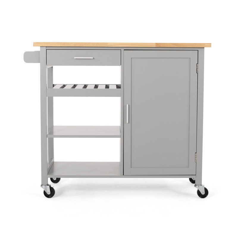  Rolling Kitchen Island with Drawer, Cabinet and Towel Rack, Grey