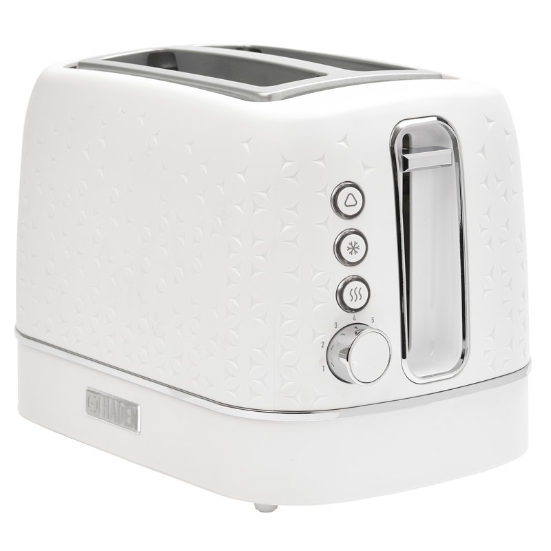 White and Chrome Stainless Steel 2-Slice Toaster with Wide Slot and Crumb Tray