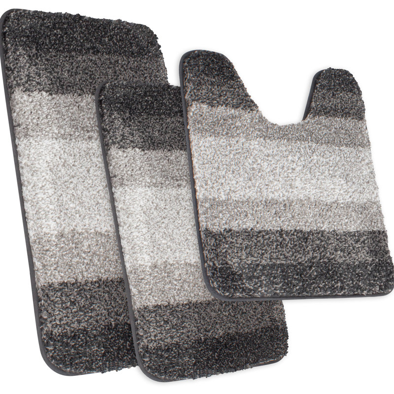 Murri Ombre Bath Rug Set, Bath Mat Set for Bathroom Water Absorbent Soft Microfiber Shaggy, Gray
