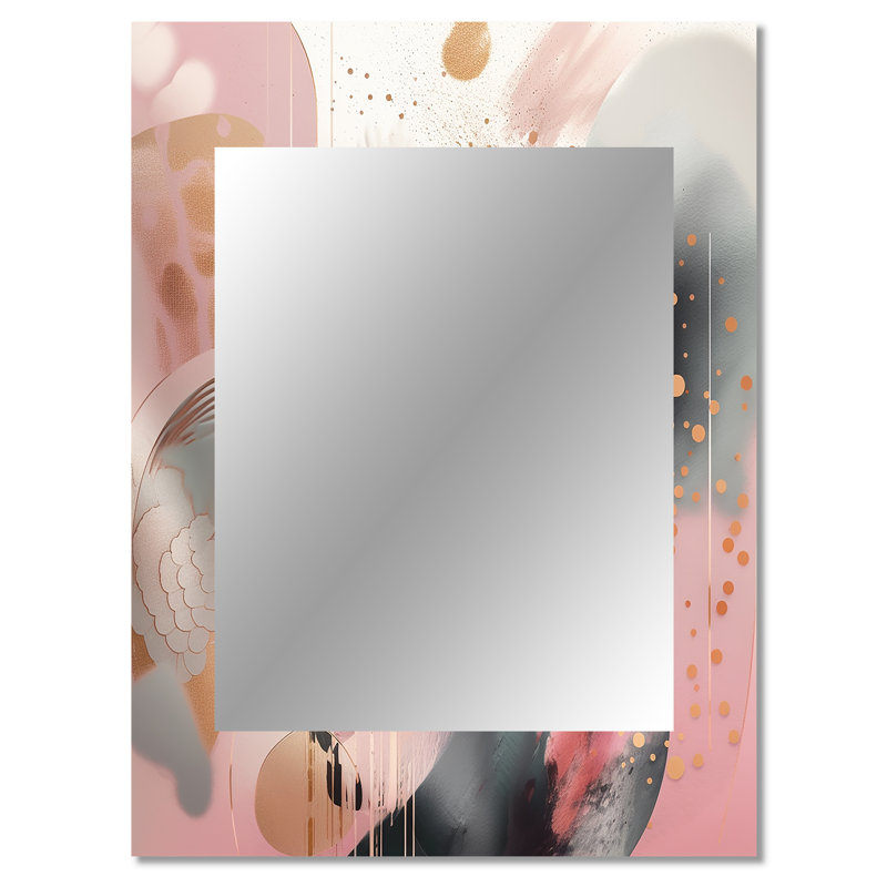 Pink Rosegold Stripes Complexity V - Transitional Shapes Decorative Wall Mirror, Modern Large Mirror, Printed Metal Art