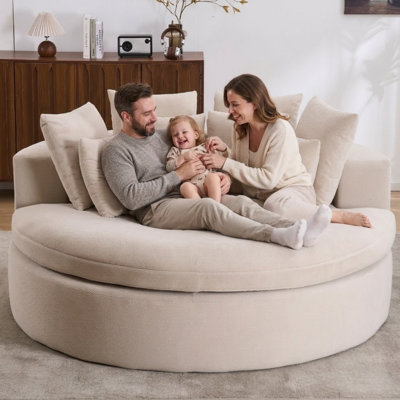 70" White chenille Chaise Lounge Indoor with cushions, armrests, and pillow, no assembly required