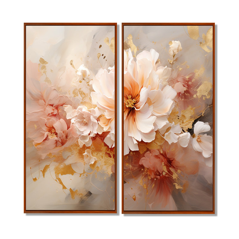 Fleur de pivoine blanche en fleurs - art mural traditionnel bleu, 20" H x 24" W, Brun
