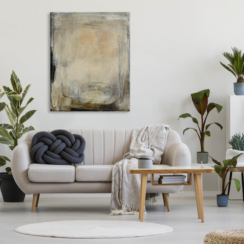 "Beige Abstract Scribble Composition", art mural par Kippi Leonard, H 48 po x l 36 po x P 1,5 po