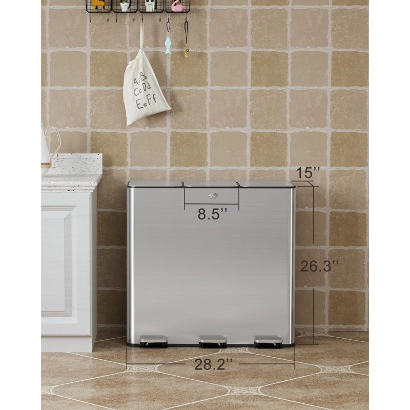 Stainless Steel Touch Top Multi-Compartment Trash/Recycling Bins, 24