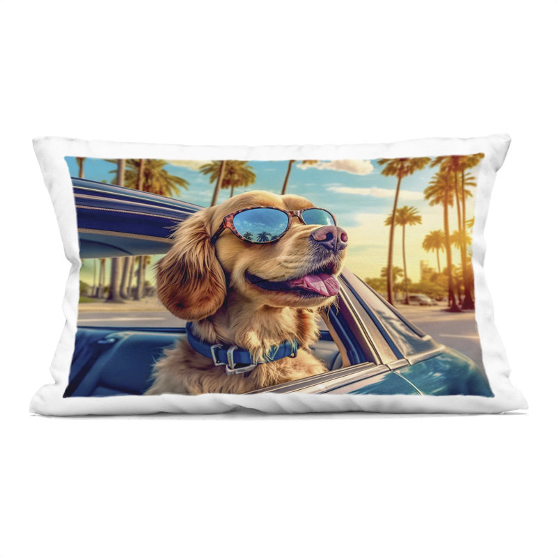 Coussin décoratif imprimé Cool Puppy Summer Sunset par Image World, Chien bleu