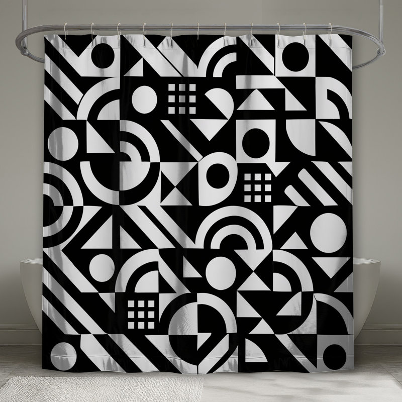 Rideaux de douche noirs à motif géométrique extra longs, L 70 po x H 93 po