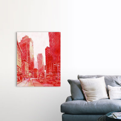 «Second Avenue in Red - Downtown Seattle, Washington» par Eleanor Doughty, reproduction sur toile