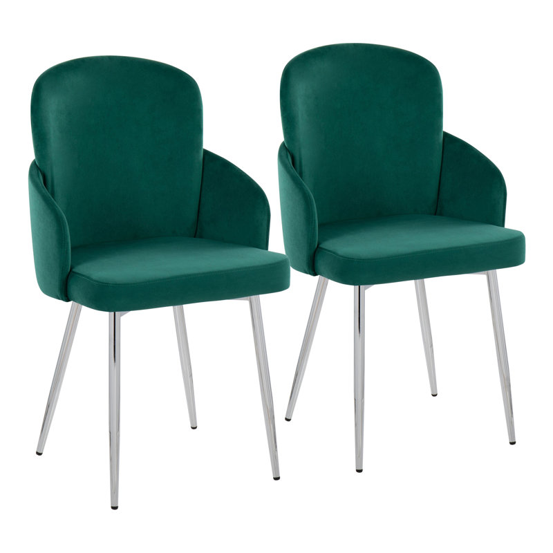 Jaquavia Fabric Upholstered Arm Chair in Cream, Chrome, Velvet Green