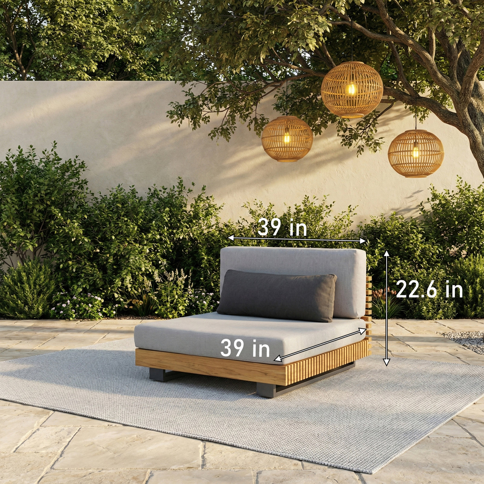 Cato Outdoor Armless Sofa Teak Alum base powder coating Cushion fabric: Olifen