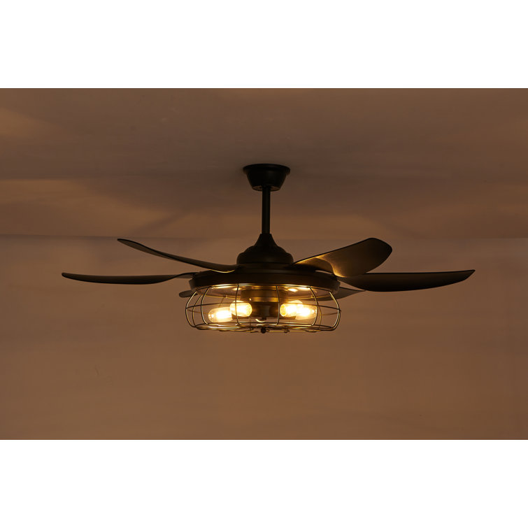 52-Inch Modern Black Ceiling Fan With Light And Remote Control (Bulb Not Included)
