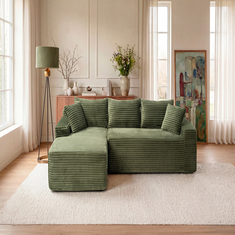 Canapé modulaire à compression (vert), Velours côtelé vert, Orienté vers la gauche