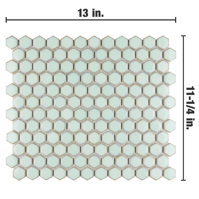 Hudson 1" Hex Light Green 11-7/8" x 13-1/4" Porcelain Mosaic Tile