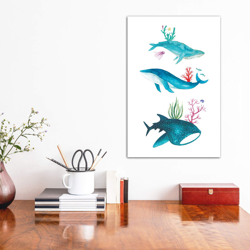 Créatures de l'océan - impression, Toile tendue, Pas de tapis, H 48 po x l 32 po x P 1,5 po