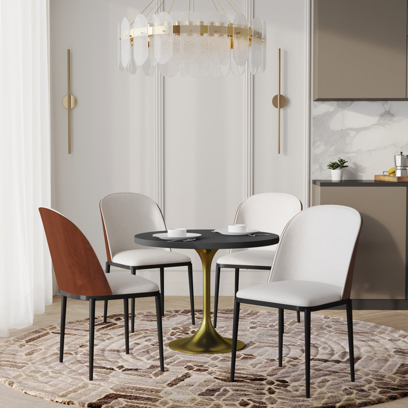 Ensemble de salle à manger 5 pièces avec table ronde en panneau de fibres à densité moyenne de 36 po et 4 chaises d'appoint rembourrées