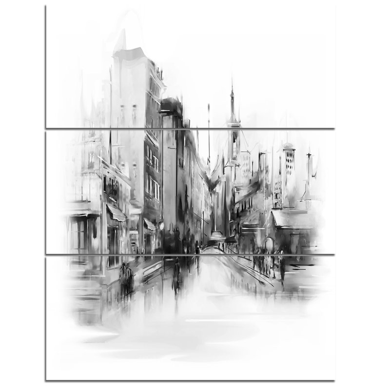 «Black and White City», ensemble de 3 impressions sur toiles tendues