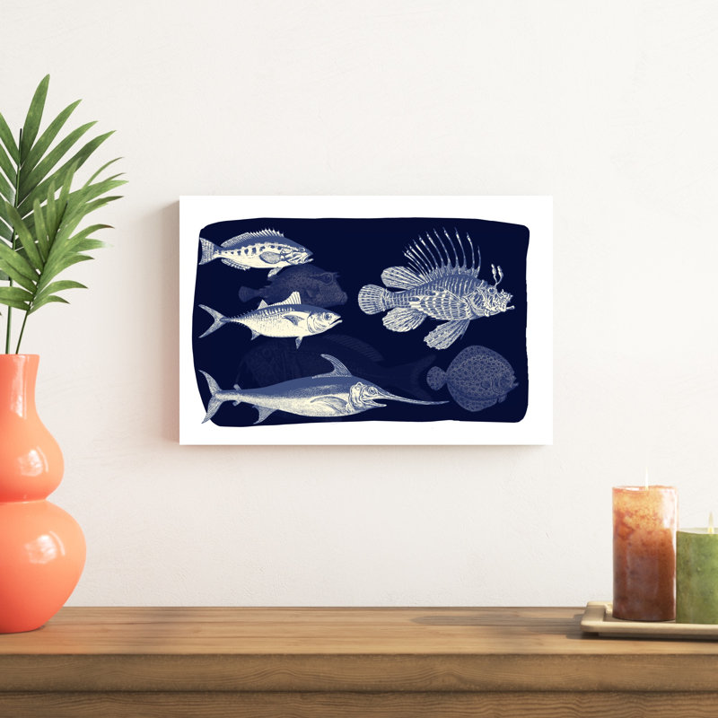" Fish On Dark Blue ", 12" H x 18" W