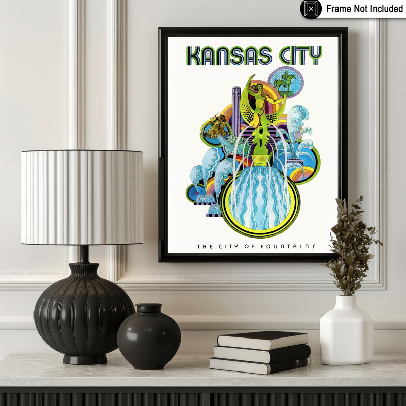 Fontaines de Kansas City, H 11 po x l 14 po, Affiche, Sans cadre