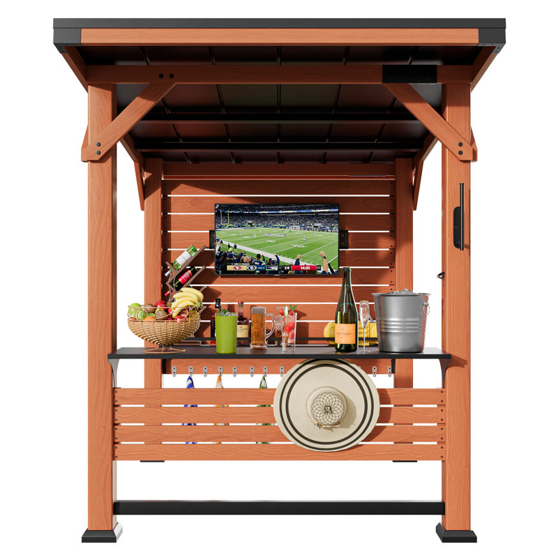 Gazebo de divertissement extérieur en bois de cèdre de 2,4 x 1,8 m avec toit en acier et support télé