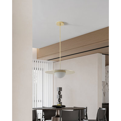 Faron 22-inch Polished Brass 5CCT LED Convertible Pendant with Opal Ribbed Glass Shade