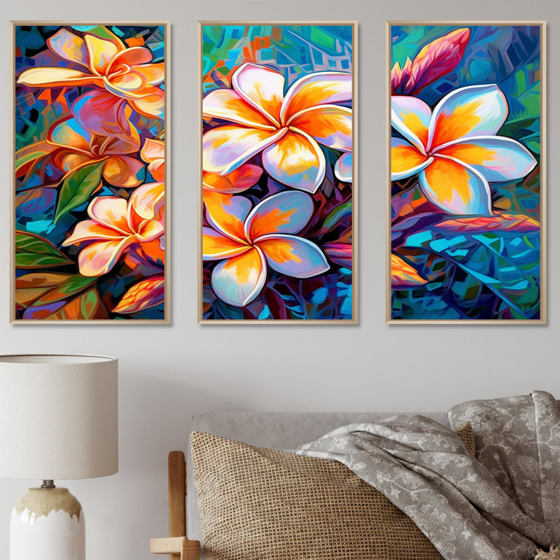 Ensemble de salon tropical tropical coloré Plumeria Wonderland - Plumeria, H 32 po x l 48 po x P 1 po, Cadre flottant érable