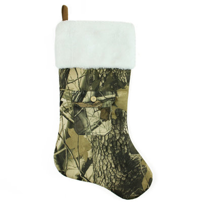 Chaussette de Noël 21,5 po camouflage avec poche et poignet blanc
