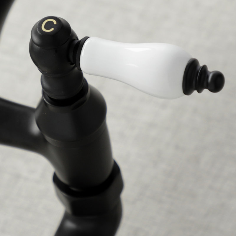Kingston Brass Vintage Double-Handle 2-Hole Wall-Mount Bridge Kitchen Faucet, Matte Black