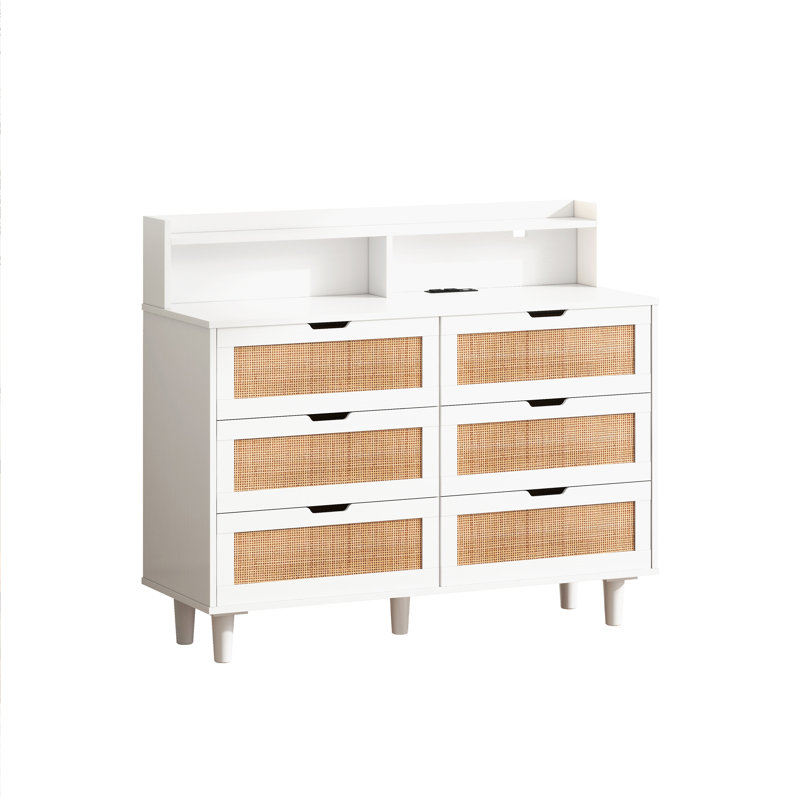 Rattan Storage Cabinet With LED Lights And Power Outlet, White