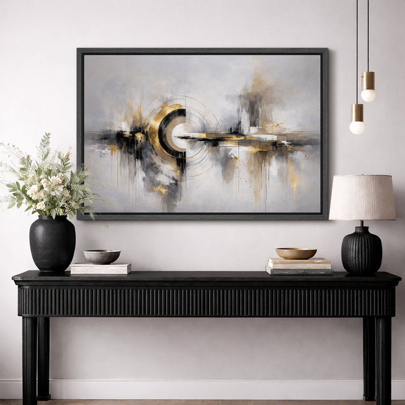 Œuvre abstraite, composition circulaire géométrique, photos de salon moderne, impression sur toile encadrée, Cadre noir