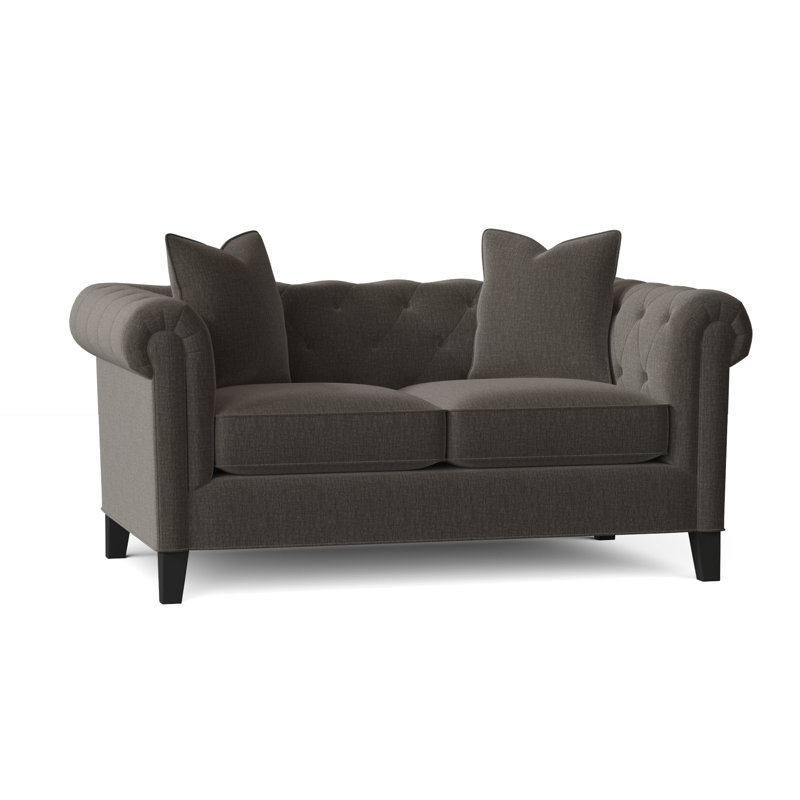 Causeuse Chesterfield à accoudoirs roulés de 66 po Caspar, Chenille en acier Napa