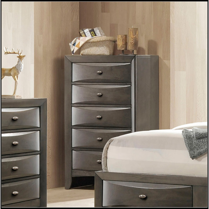 Commode de style transitionnel 1pc Poignées ovales à 5 tiroirs, Gris