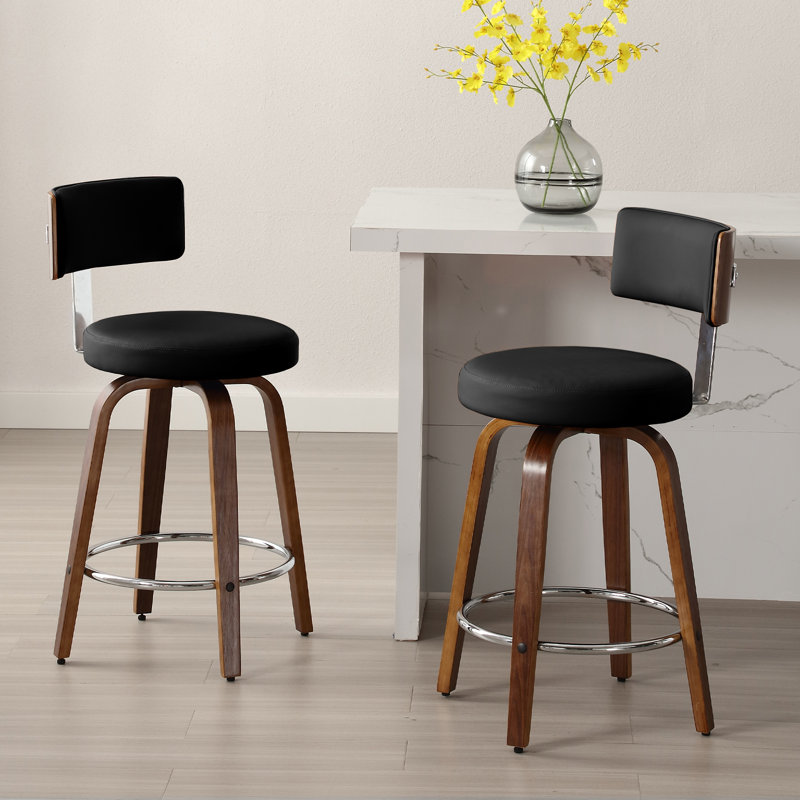 Tabouret de bar et de comptoir Sonja, Tabouret de comptoir (siège d'une hauteur de 26 p, Siège noir / cadre brun