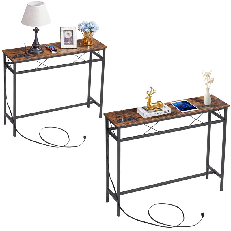 Console Ramsdell avec prises intégrées, H 31,5 po x l 39,4 po x P 11,8 po, Brun