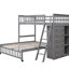 Lit superposé simple en bois au-dessus d'un lit double gris avec six armoires à tiroirs et des tablettes modulables-218756035-218756033