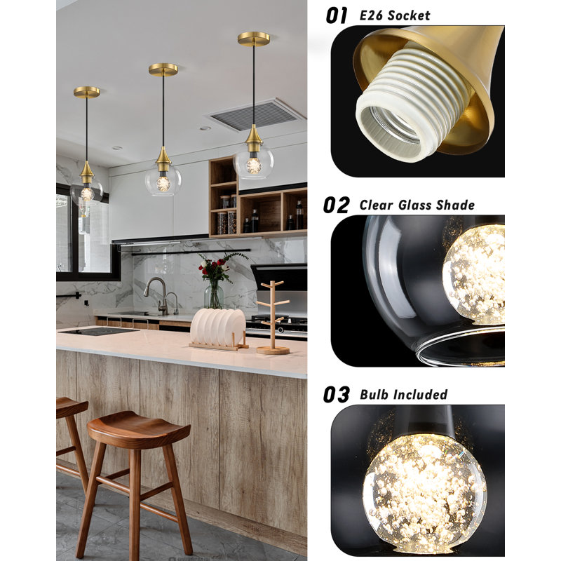 Single Dimmable Crystal Pendant Light, Gold