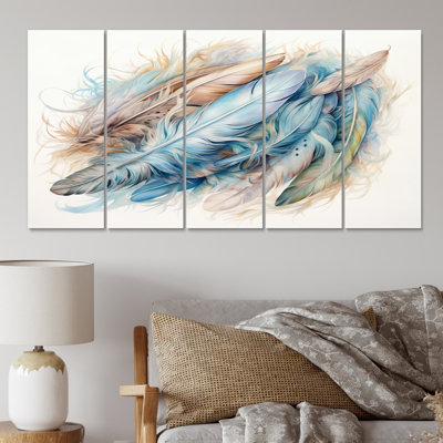 Graceful Quills II - Feathers Wall Art Print - 5 Equal Panels