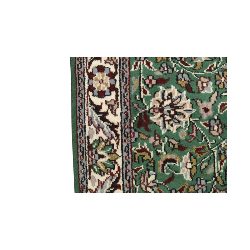 Tapis vert et beige noué à la main de haute qualité