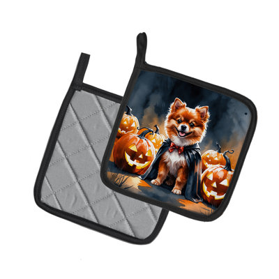 Poméranie chiot d'Halloween, paire de porte-casseroles