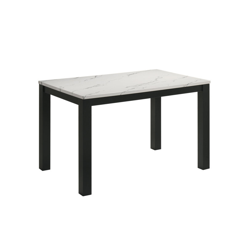 Mobilier de salle à manger rectangulaire 1 pièce en faux marbre blanc avec finition noire, Blanc